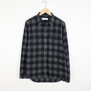 Buck Mason Men's Black Gray Plaid Flannel Shirt 2 Pocket size Small